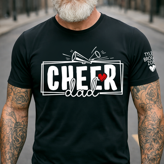 Cheer Papa T-Shirt, Customize With Names On Sleeve, Gift for Cheer Dad