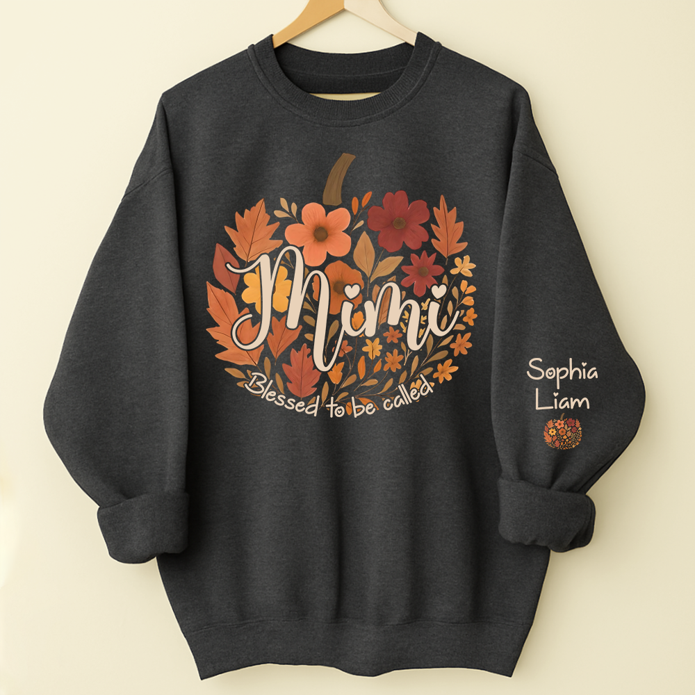 Custom Mimi Fall Sweatshirt with Kids Names, Floral Pumpkin Grandma Shirt, Blessed to be Called Mimi Autumn Gift