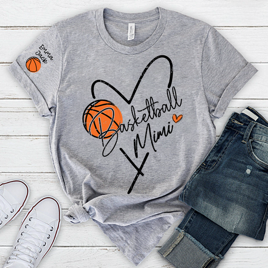 Personalized Mimi Heart Basketball T Shirt, Custom Names with Basketball and Heart Design, Give Family