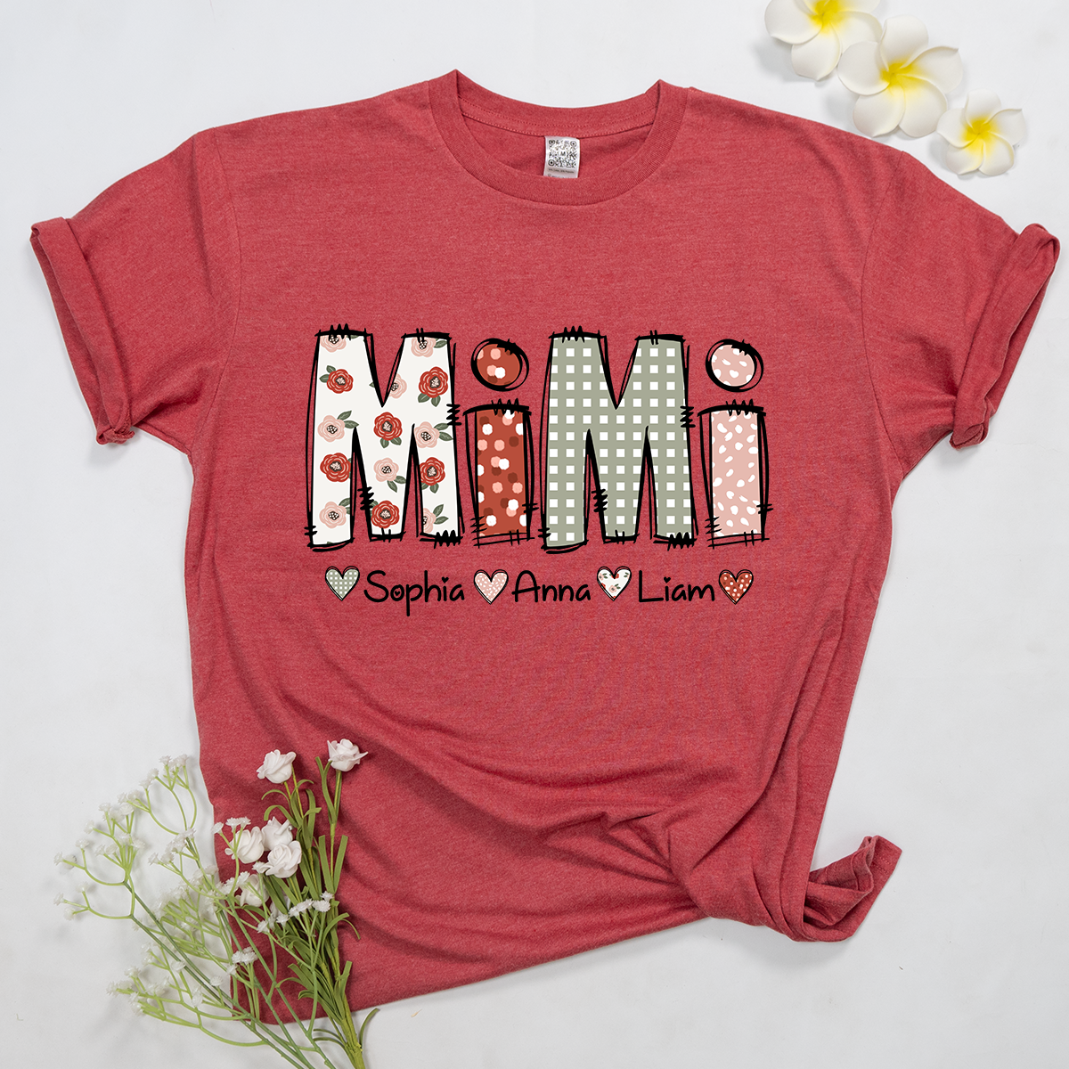 Personalized Mimi Flower 2025 Shirt, Custom Grandma With Grandkids T-Shirt