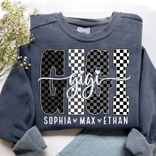 Black White Design Sweatshirt, Custom Gift For Gigi And Kids