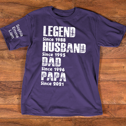 Custom Dad Shirt Legend Husband Father Papa Since, Personalized Family T Shirt with Names