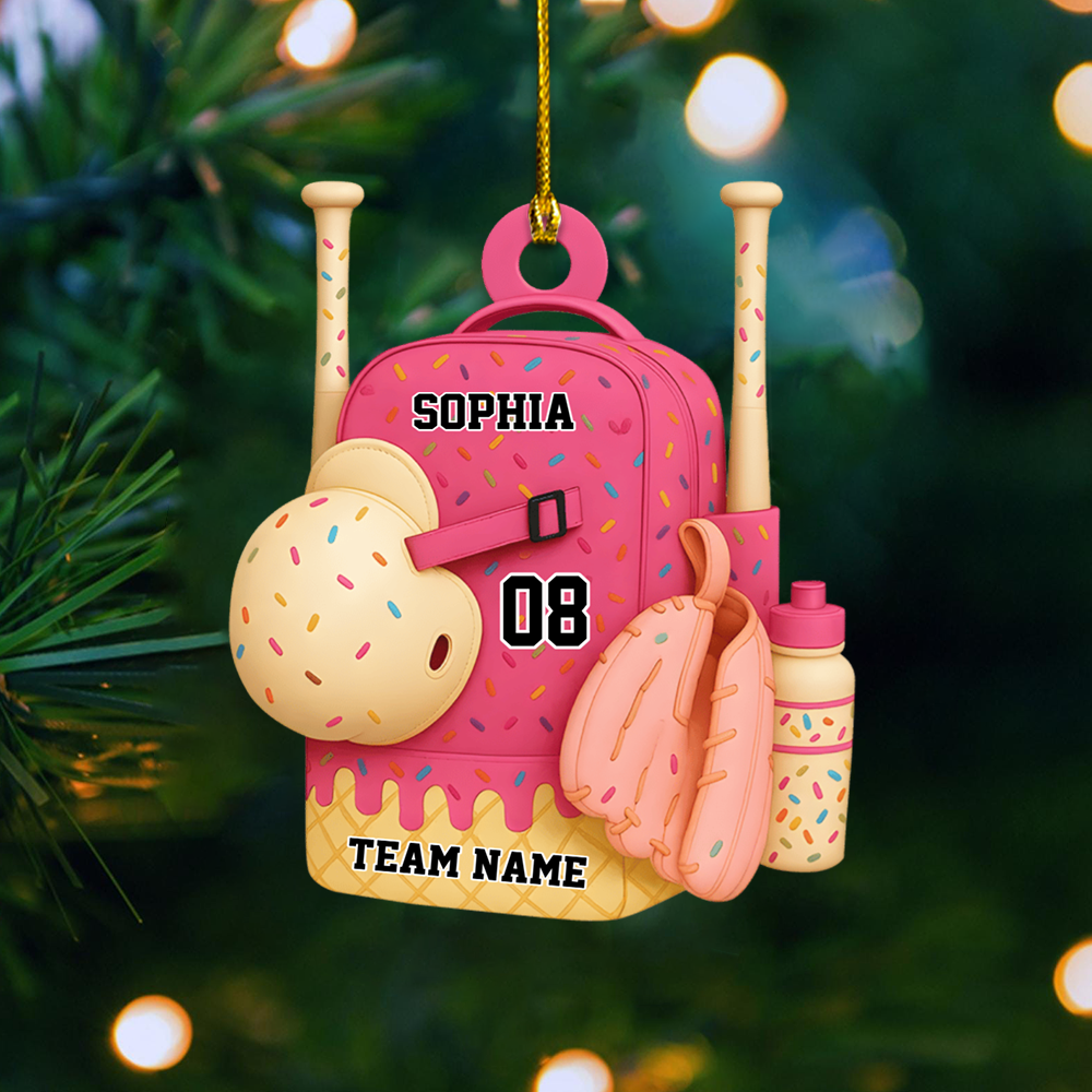 Personalized Softball Baseball Backpack Ornament 2025 – Custom Name, Number & Team Christmas Decoration for Players Ornament