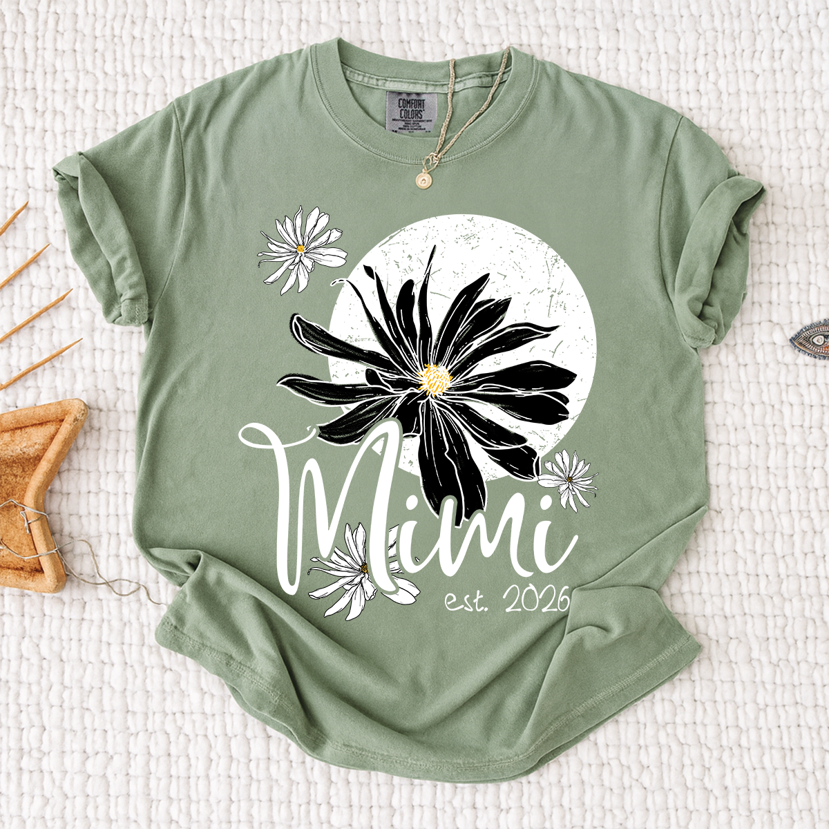Comfort Colors® Mimi Shirt with Daisy Flower Design, Custom EST, Perfect Gift for Grandmother