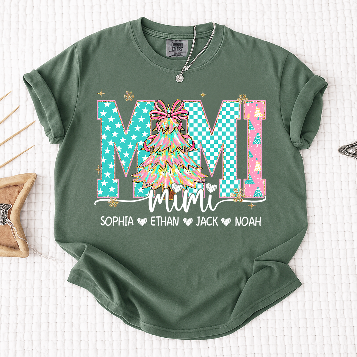 Comfort Colors® Personalized Mimi Christmas Shirt, Custom Holiday Tree Shirt with Kids Names