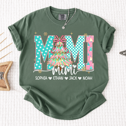 Comfort Colors® Personalized Mimi Christmas Shirt, Custom Holiday Tree Shirt with Kids Names