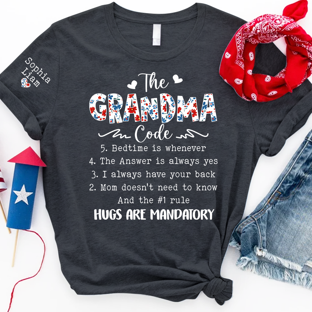 The Grandma Code T Shirt, Personalized Grandma Gift, Patriotic Design with Family Rules, Perfect for Mother’s Day, 4th of July Shirt