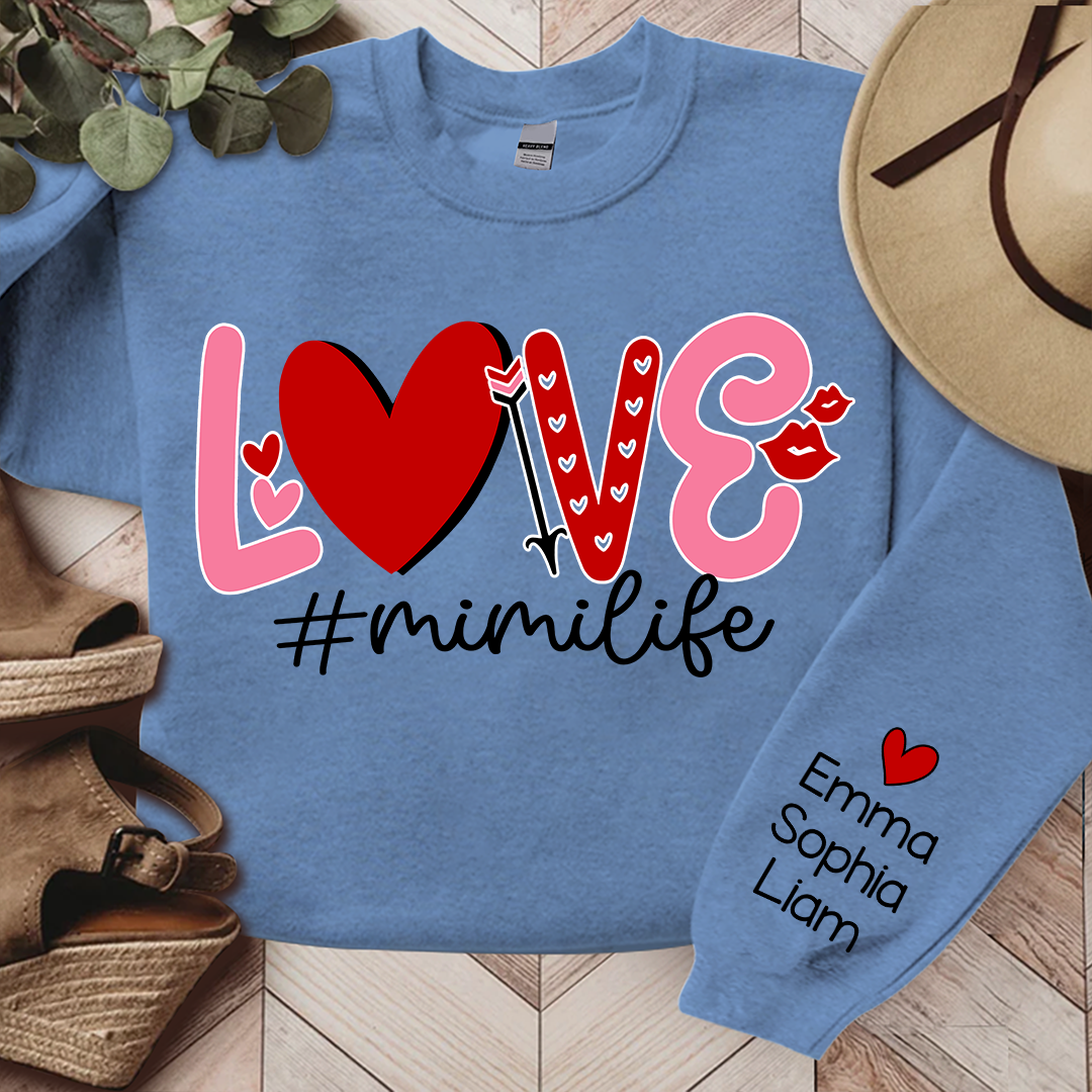 Mimi Life Love Pink Valentine, Custom Mimi And Kids, Grandma Gift TH Sweatshirt