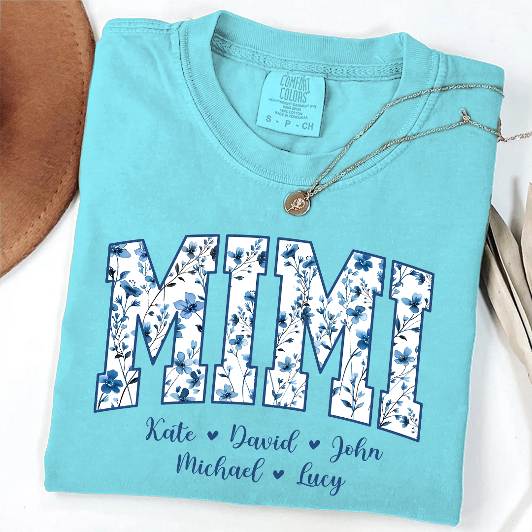 Comfort Colors® T-Shirt Personalized Blue Gigi, Custom Grandma and Kids
