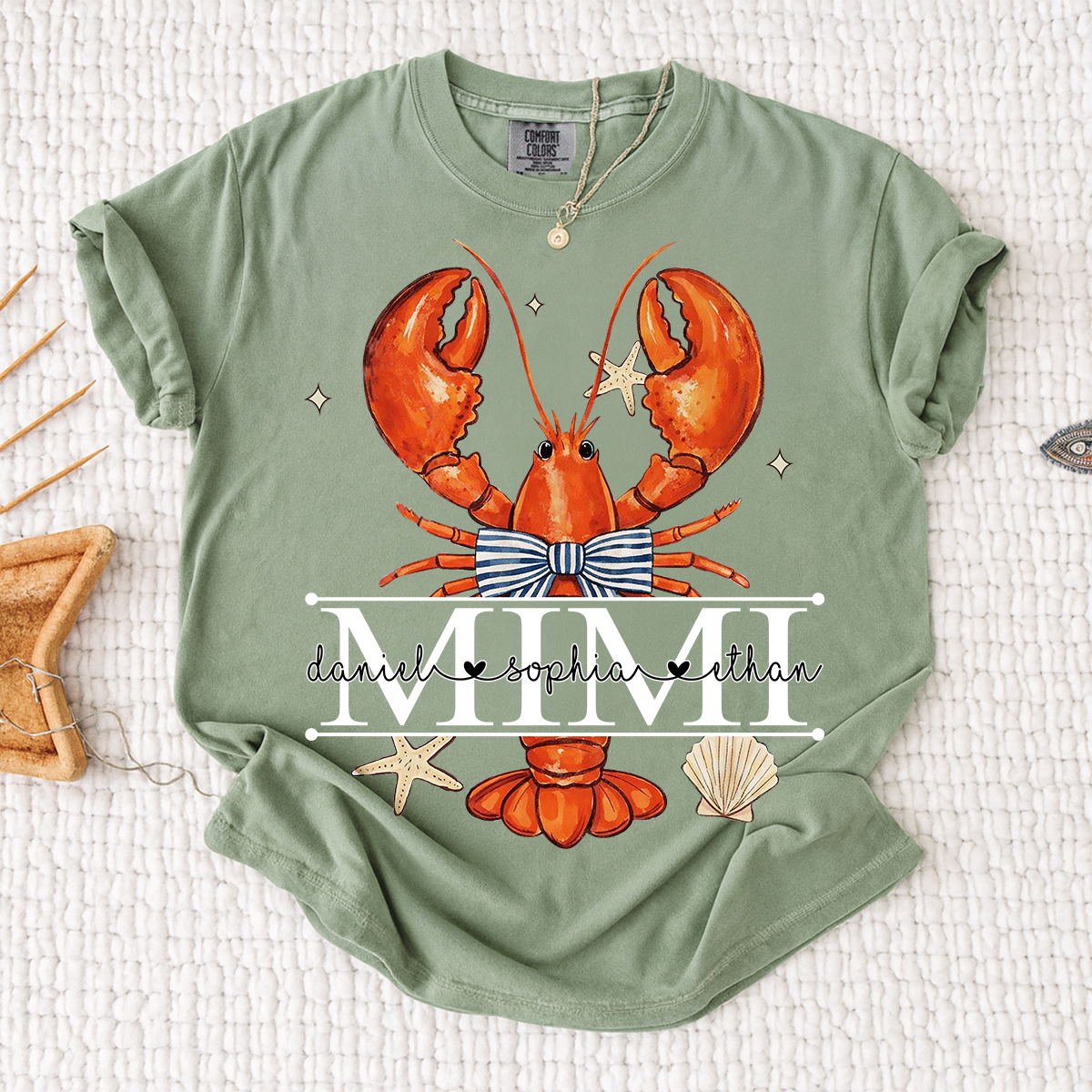Comfort Colors® Lobster Mimi Shirt for Grandma, Customizable Name Summer T-Shirt, Fun Seafood Design Tee