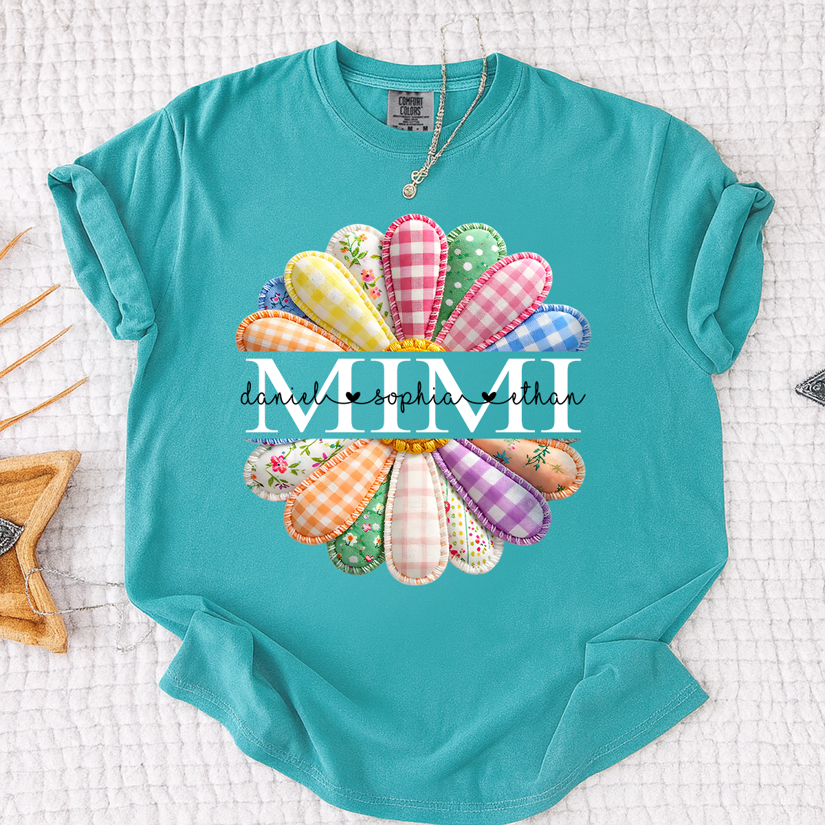 Comfort Colors MIMI Custom T Shirt, Personalized with Grandkids Names, Vibrant Floral Design for Mimi