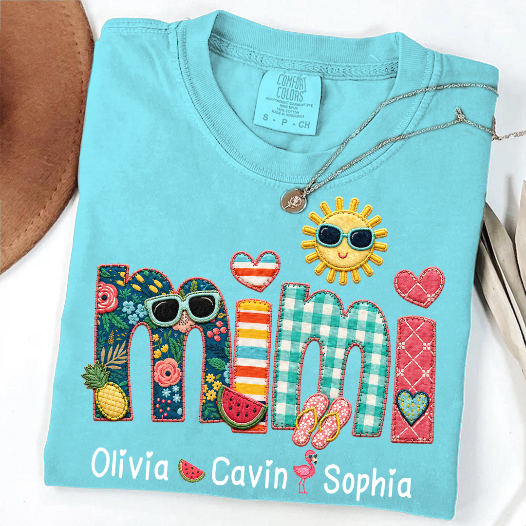 Comfort Colors® Personalized Mimi T-Shirt with Summer Fun Design for Grandma And Kids Family Names Custom Tee