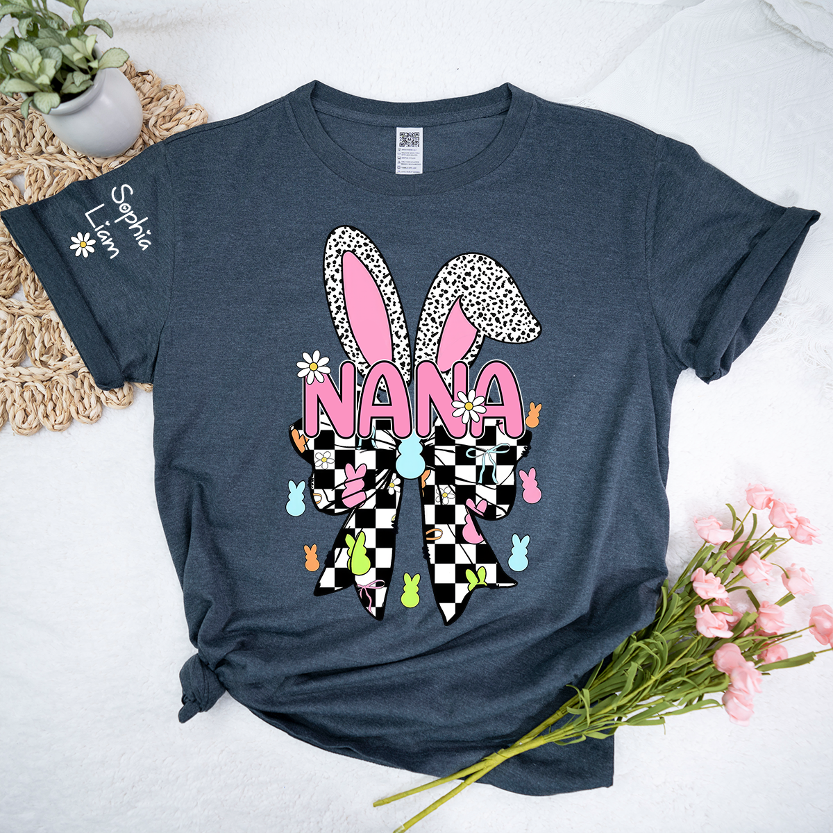 Nana Easter Bunny Shirt, Personalized Grandma T Shirt With Kids Names