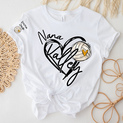 Personalized Nana Volleyball T Shirt, Custom Names with Heart and Volleyball Graphic