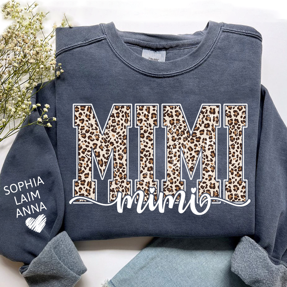 Personalized Mimi, Gift for Grandma with Leopard Heart and Custom Names