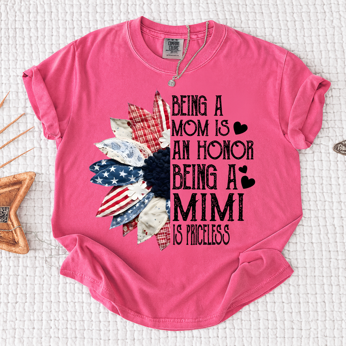 Comfort Colors Being a Mom is an Honor Being a Mimi is Priceless Shirt, Patriotic Mimi T Shirt, Custom Mom Grandma Shirt