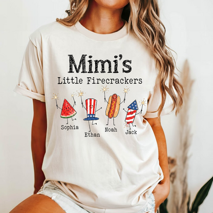 Personalized Mimi's Little Firecrackers Shirt, Custom Grandma Tee with Grandkids Names, Patriotic 4th of July Family Shirt for Mimi