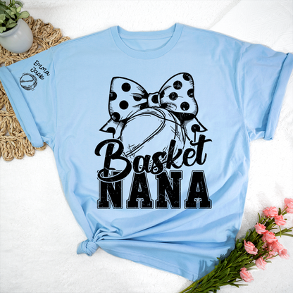 Black And White T-shirt With Basketball Print, Mimi Style, Can Be Printed With Grandchildren's Names, Suitable As A Gift For Grandma