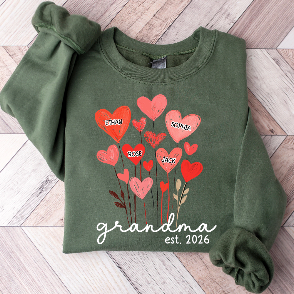 Personalized Grandma Sweatshirt, custom Heart For Gift Grandma And Kids