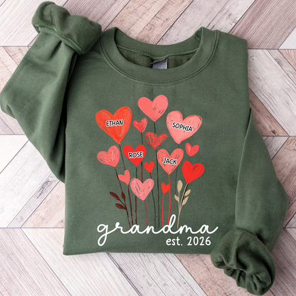 Personalized Grandma Sweatshirt, custom Heart For Gift Grandma And Kids