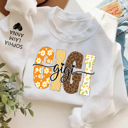 Gigi Fall Grandma Sweatshirt – Custom Name Sleeve and Retro Plaid Floral Letter Design