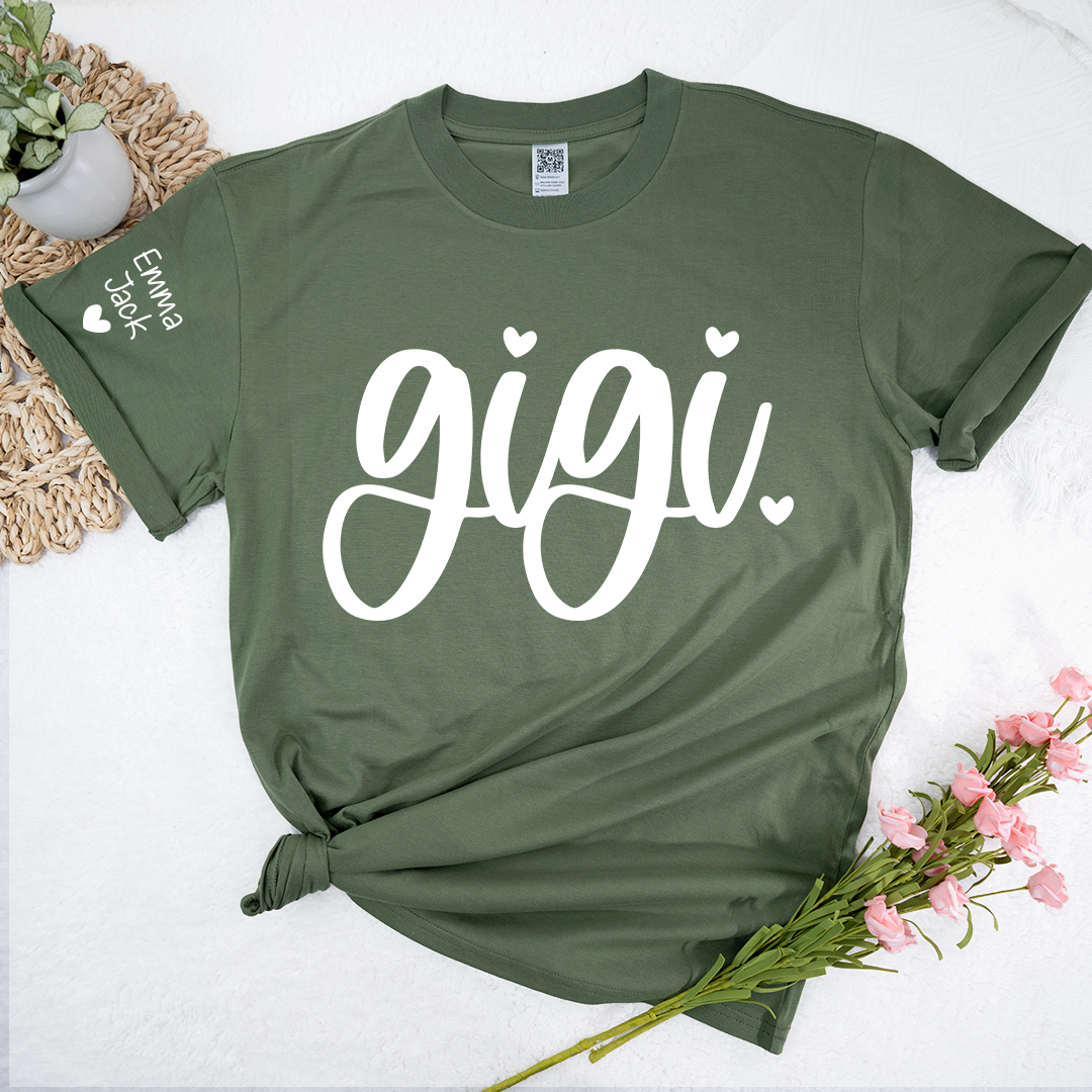 Custom Gigi T-Shirt, Personalized Grandma Tee with Love Heart and Custom Family Names, Perfect for Gigi
