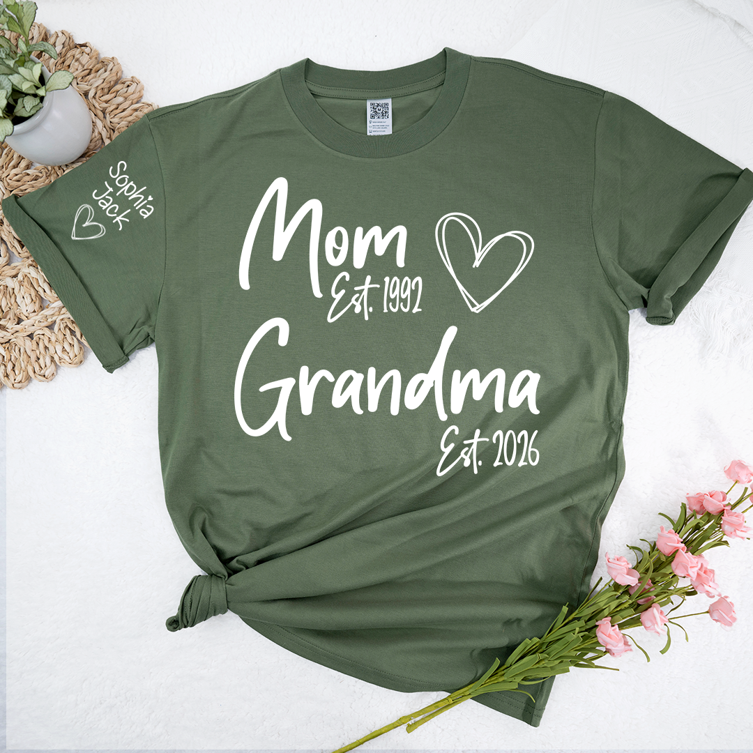 Personalized Mom Grandma Shirt, Est Year Minimal Family Design, With Grandma And Kids Names