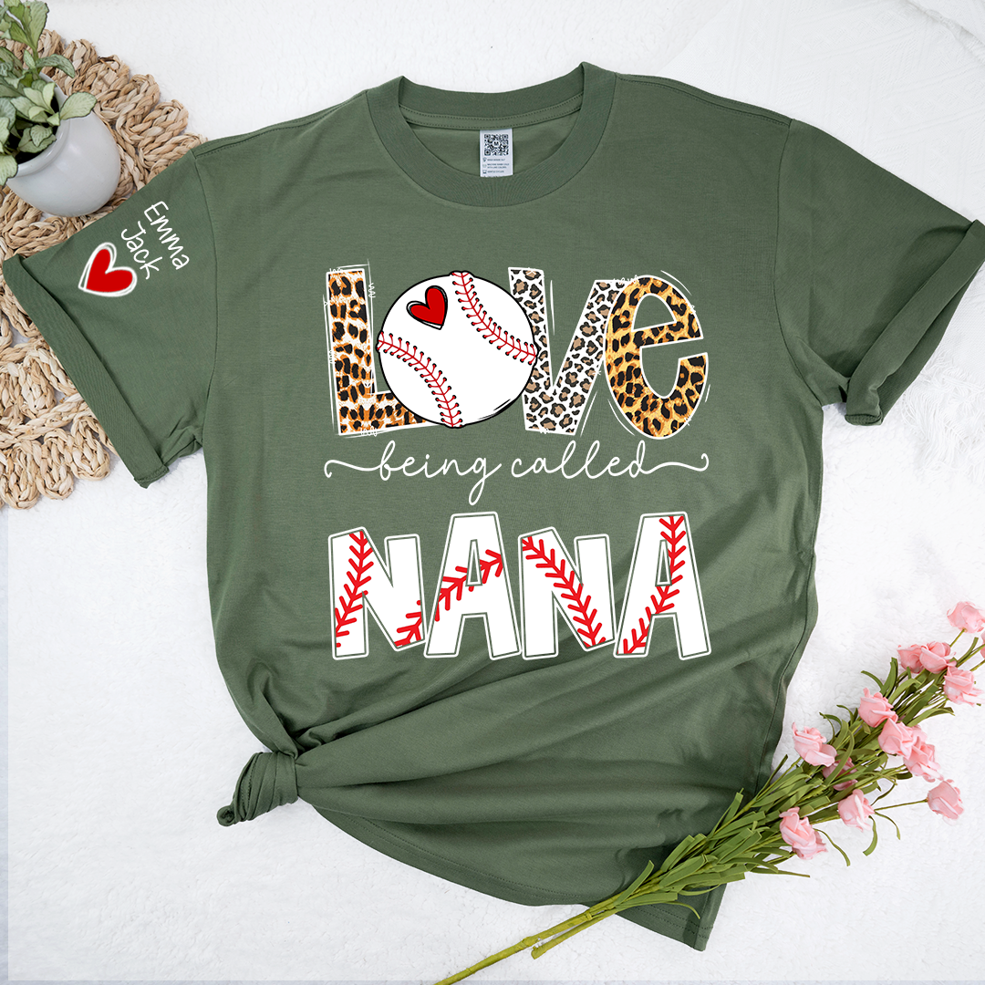 Love Being Called Nana Shirt, Personalized Baseball Design T-Shirt for Nana with Custom Names