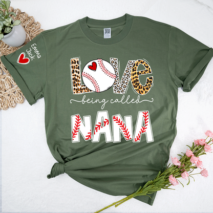 Love Being Called Nana Shirt, Personalized Baseball Design T-Shirt for Nana with Custom Names