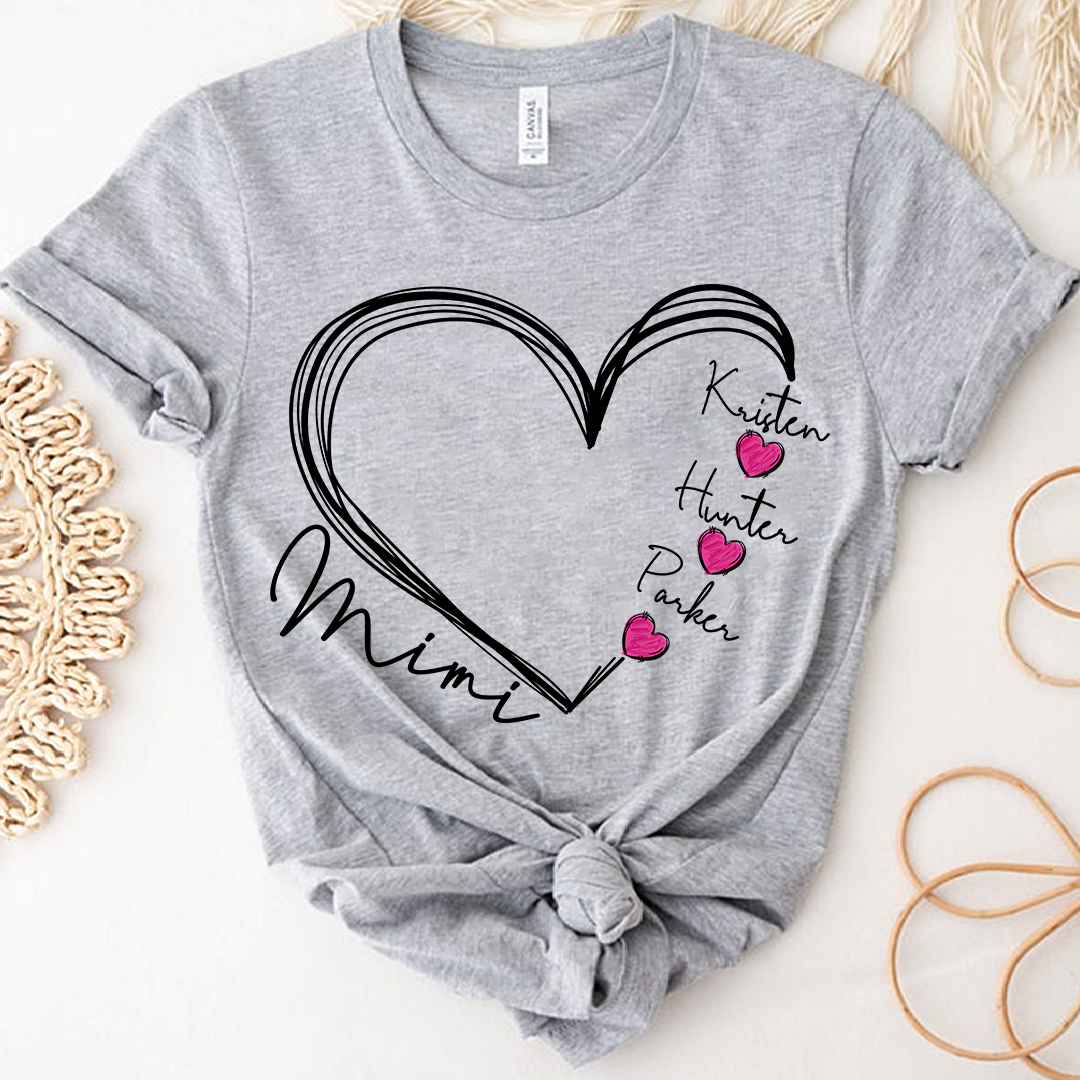 Custom Mimi Heart And Kids T-Shirt, Personalized Mimi Shirt, Mother's Day Gift For Grandma Mimi Nana Gigi Gaga Grammy