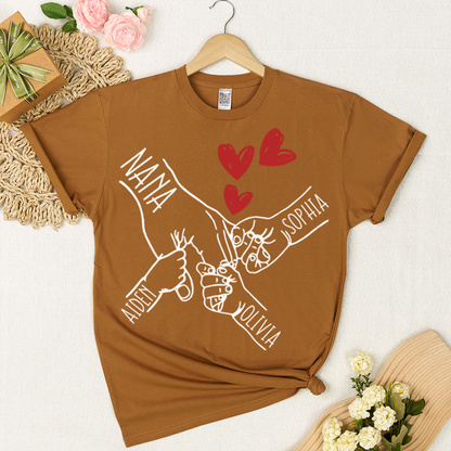 Personalized Nana T-Shirt, Custom Family Names Hand Holding Grandma Shirt