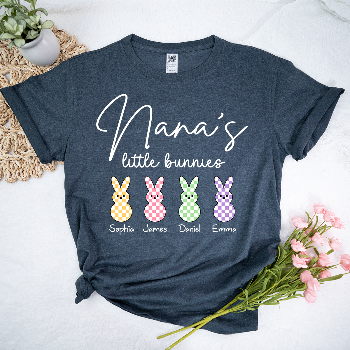 Personalized Nana Easter Shirt With Bunny Names, Nana’s Little Bunnies Custom Grandma T Shirt
