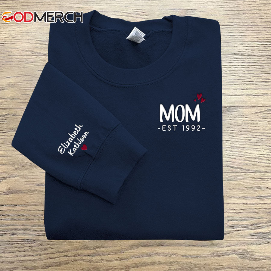Godmerch Personalized Embroidered Mom Est Sweatshirt