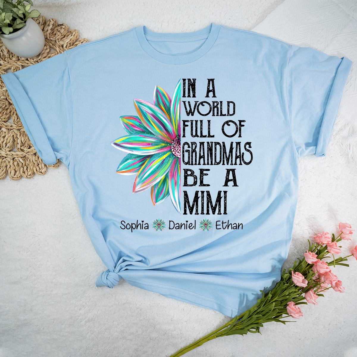 Personalized Mimi Shirt with Grandkids Names, In A World Full of Grandmas Be a Mimi Tee, Custom Floral Family Gift for Grandma
