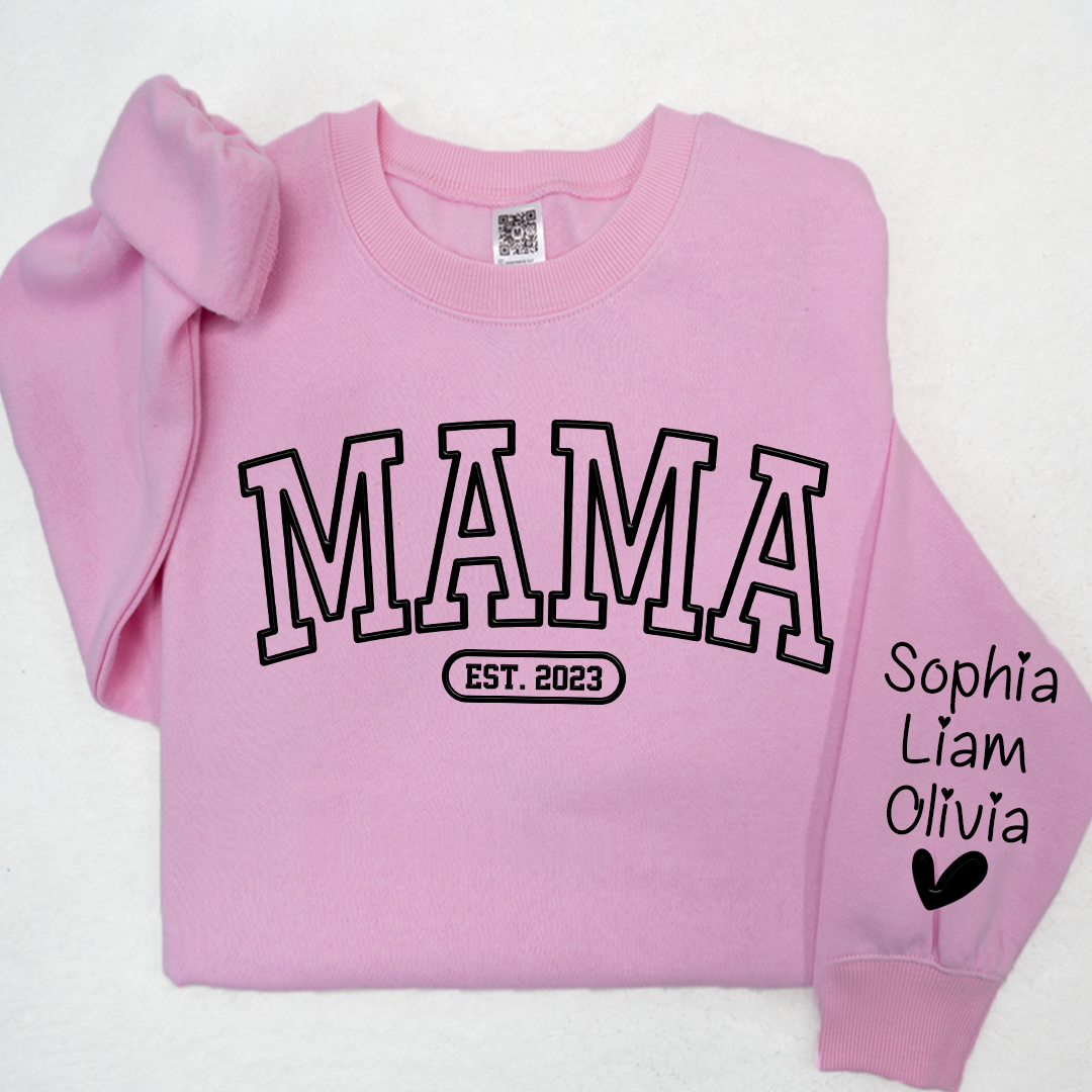 Mama Sweatshirt With Personalized Child's Name Embossed On Sleeve, Mother's Day Gift LTP01