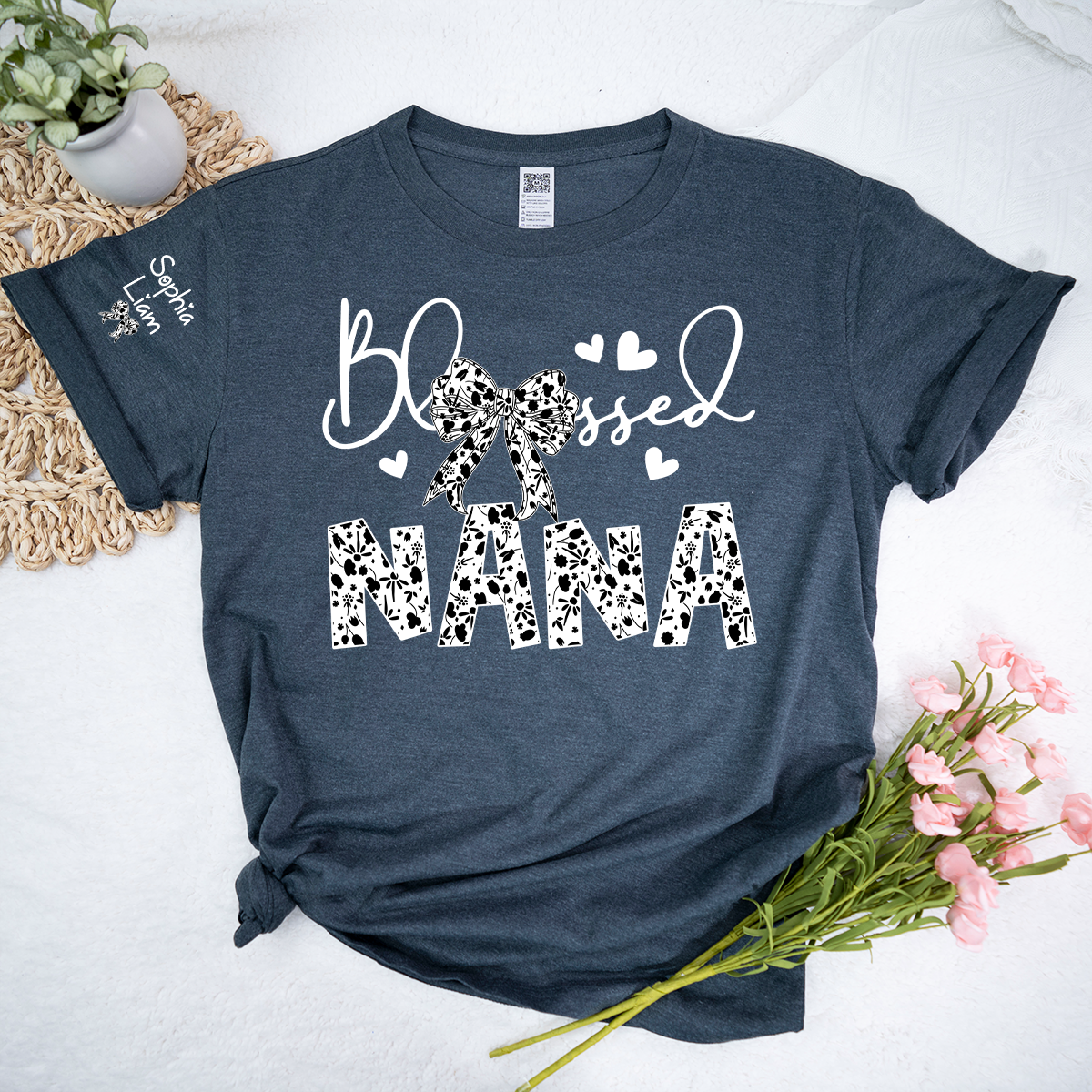 Nana Shirt Blessed Design, Floral Pattern Nana Tee with Bow, Mother’s Day Gift for Nana