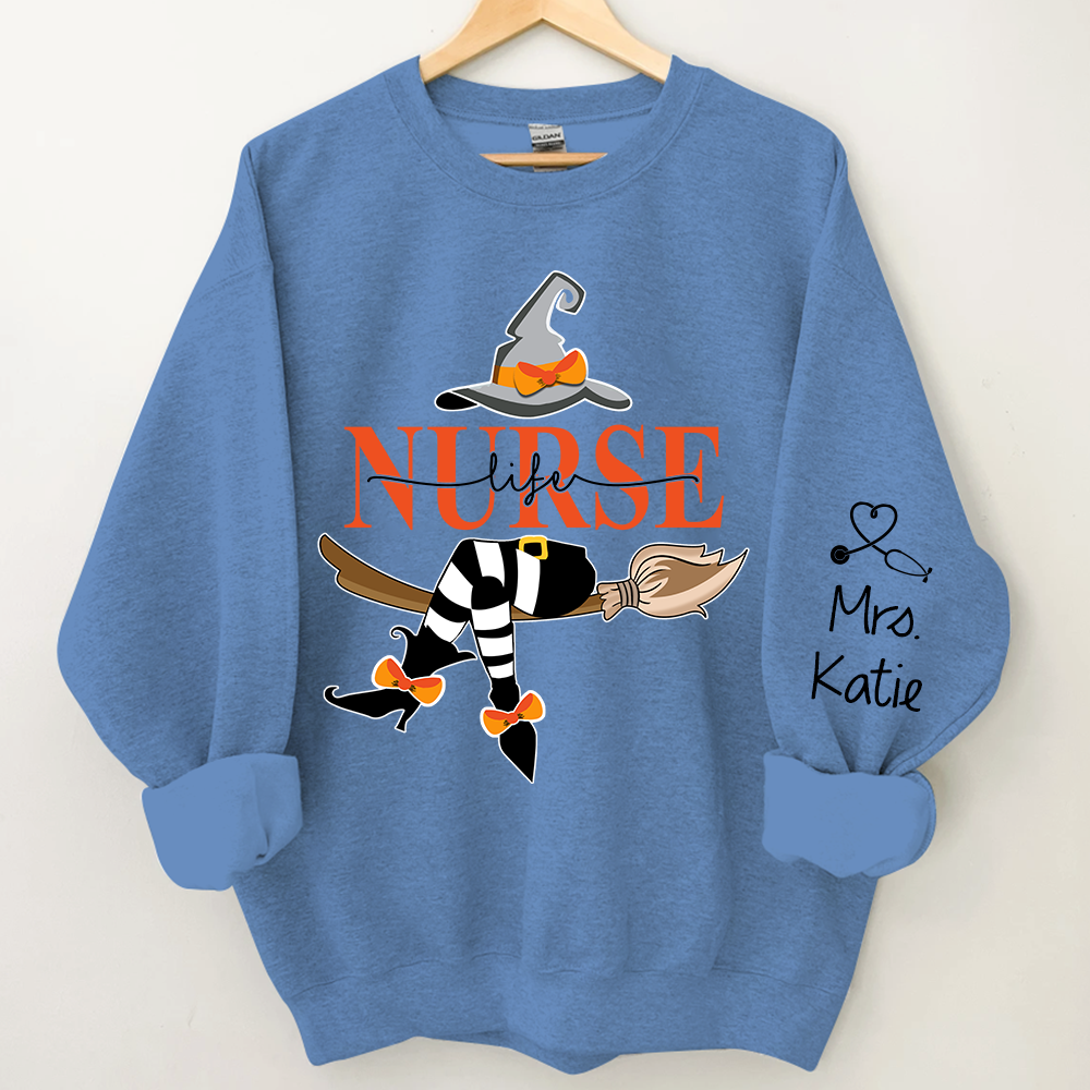 Nurse Life Witch Halloween, Custom Name Sweatshirt Halloween, Gift For Nurse TH