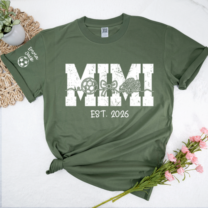 Mimi Est 2026 Soccer Grandma Shirt Personalized Grandkids Names Family T Shirt
