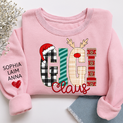 Gigi Claus Christmas Sweatshirt – Personalized Holiday  with Child’s Name on Sleeve Sweatshirts
