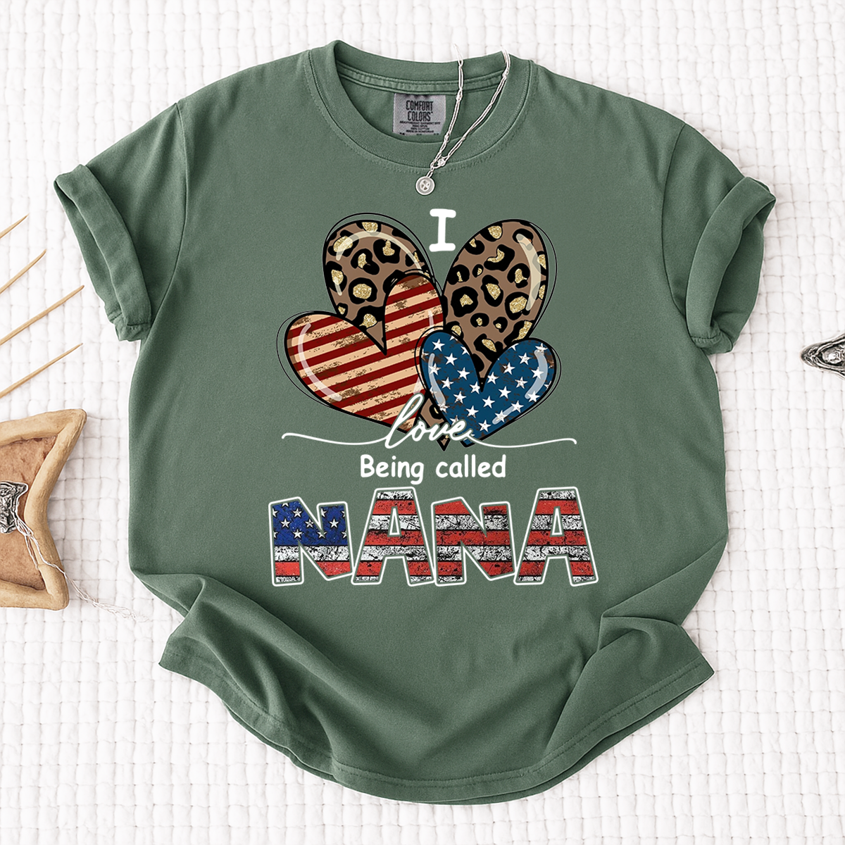 Comfort Colors® I Love Being Called Nana American Flag Heart Shirt, For Gift Grandma