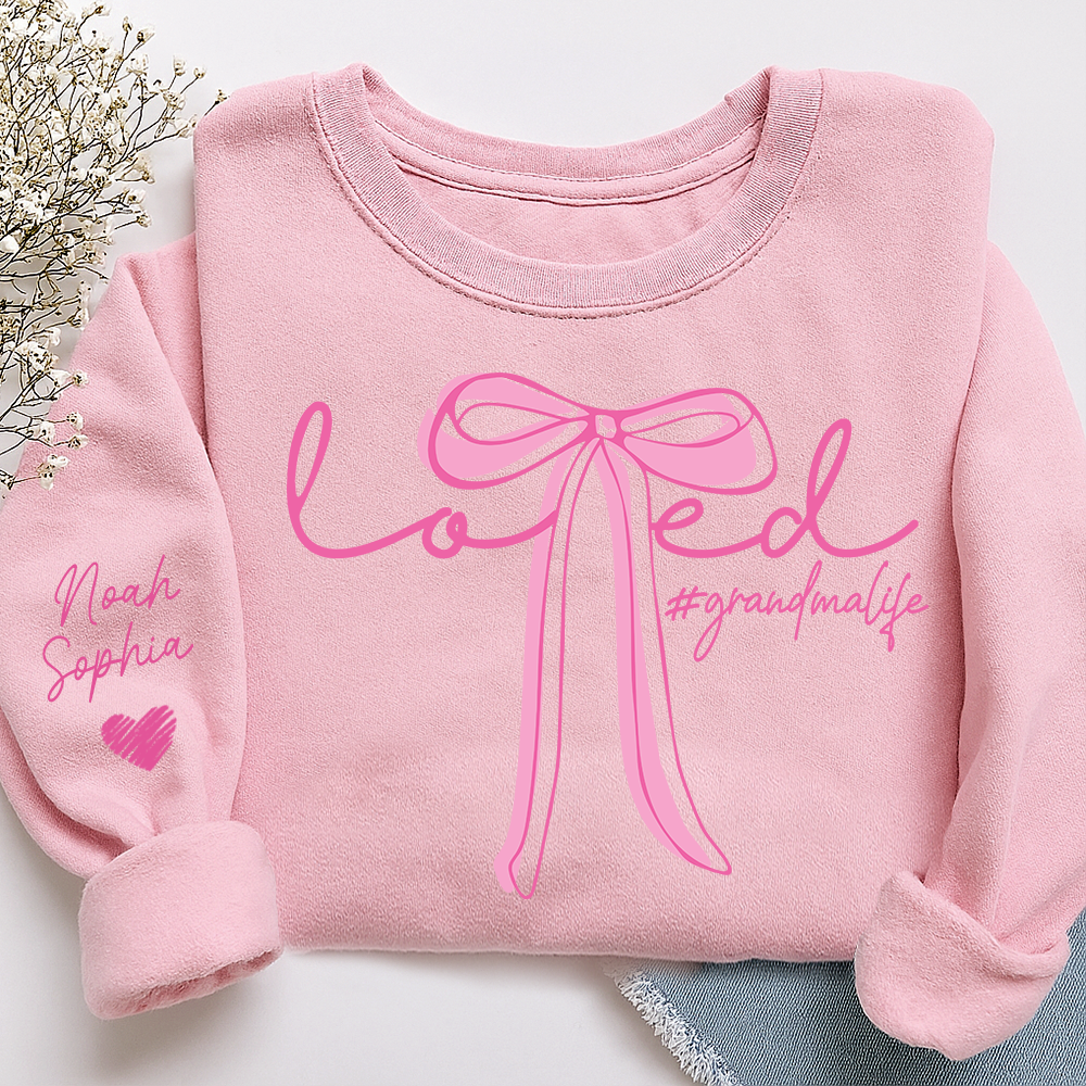 Personalized Grandma Sweatshirt, Loved Bow Design Custom Name Gift