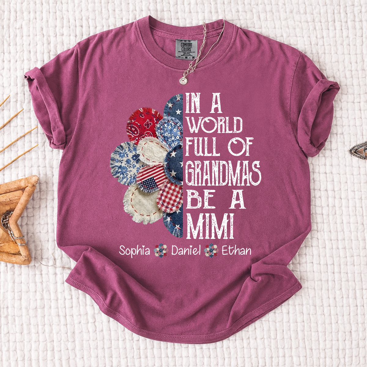Comfort Colors In a World Full of Grandmas Be a Mimi T Shirt, Custom Family Shirt with Kids Names, Ideal for Mother's Day and Patriotic Events