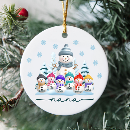 Personalized Nana Snowman Family Ornament, Custom Name Christmas Tree Decoration For Grandkids & Grandma
