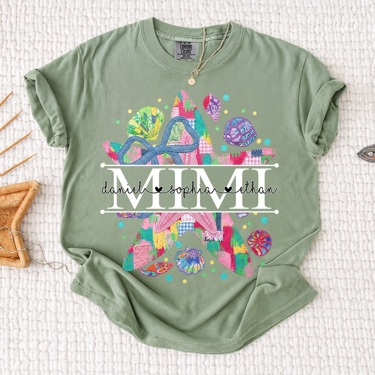 Comfort Colors® Custom Mimi Starfish Shirt, Colorful Beach Vacation Grandma Gift