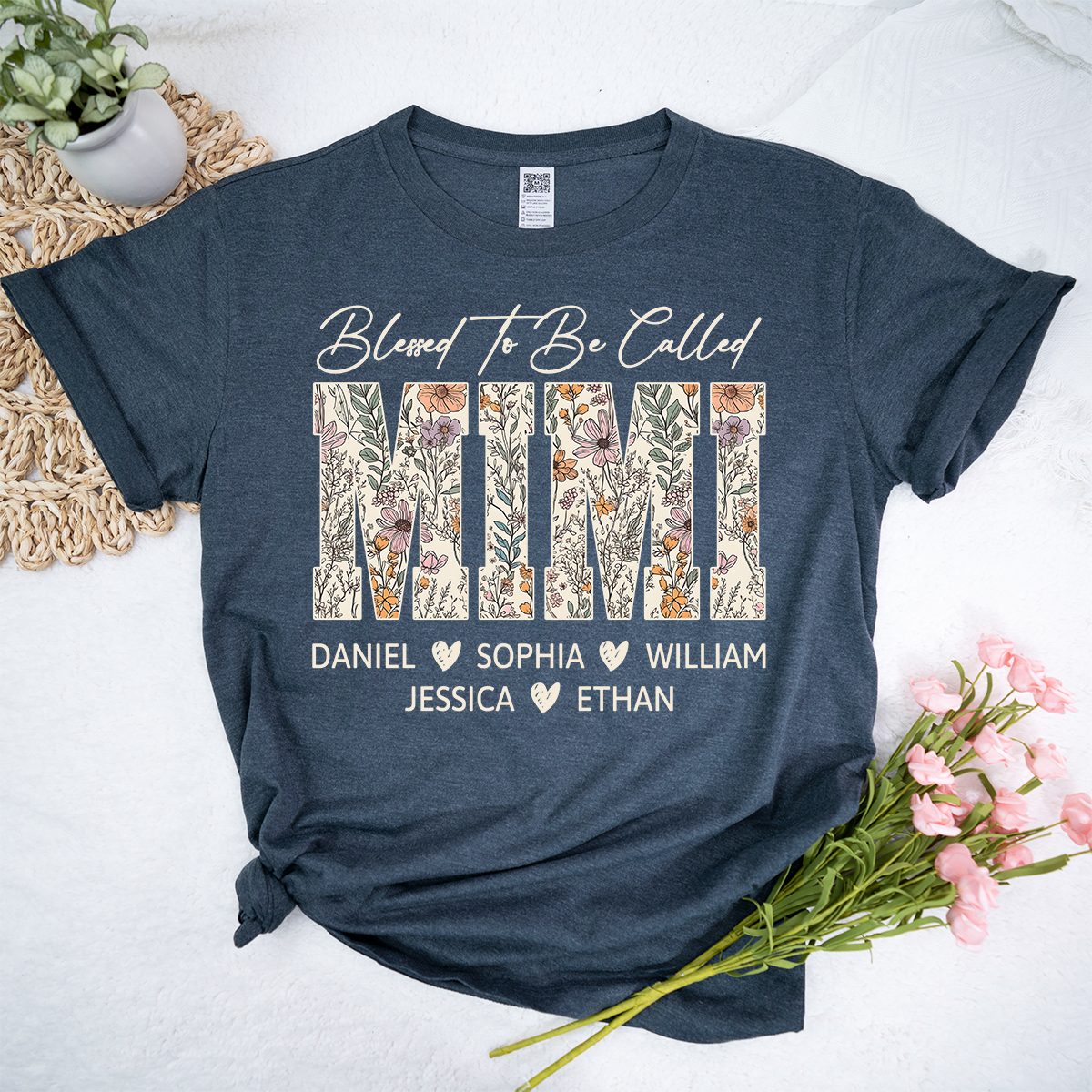 Personalized Blessed To Be Called Mimi Shirt, Custom Floral Grandma T Shirt for Mother’s Day
