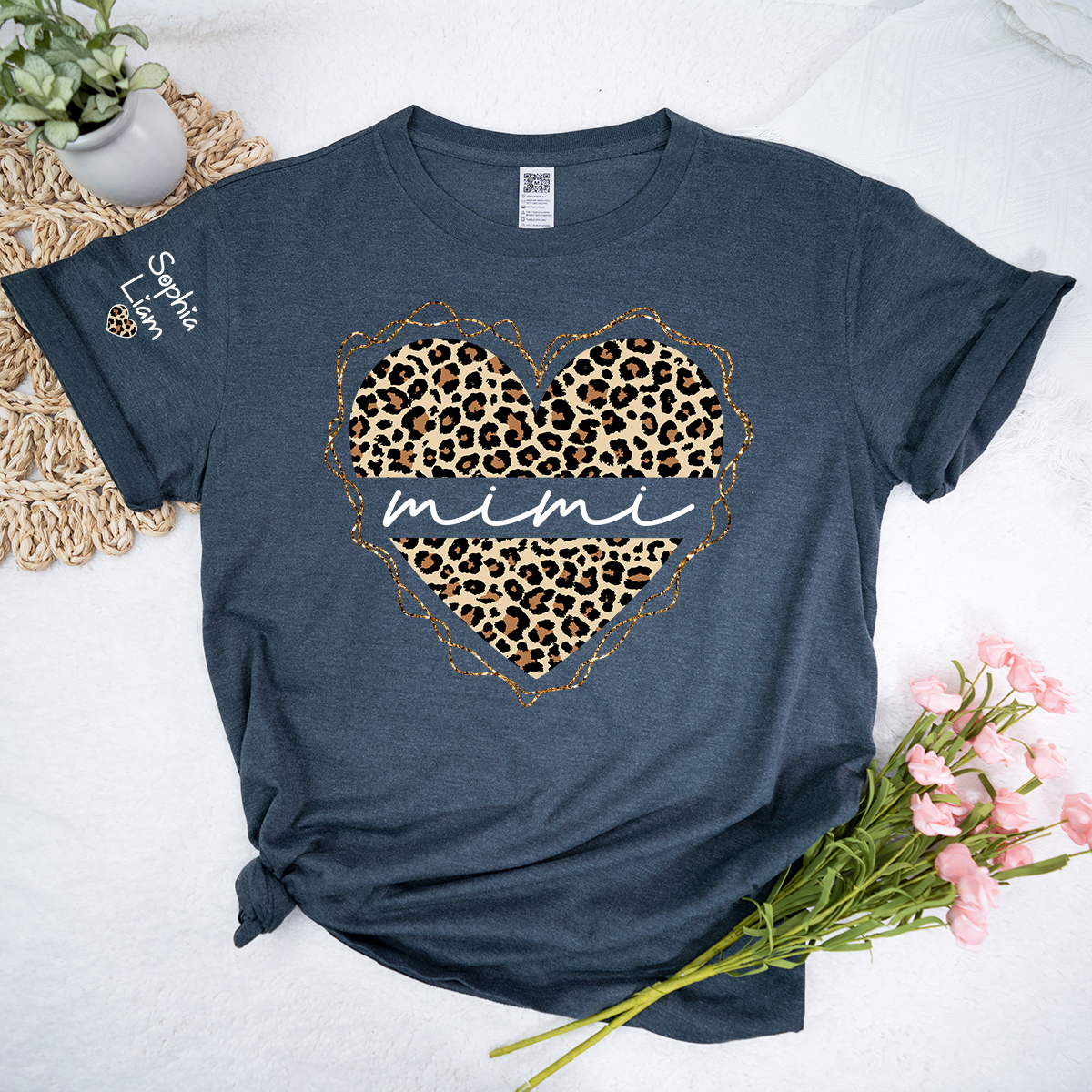 Mimi Leopard Heart Shirt for Women, Cute Grandma Mimi T-Shirt with Stylish Animal Print Design