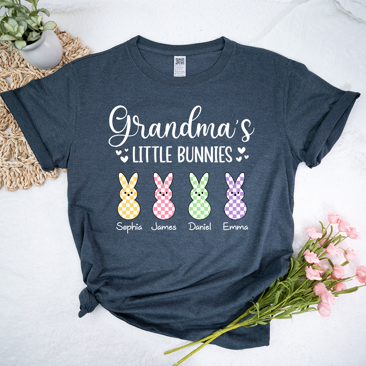 Personalized Grandma Little Bunnies Shirt, Custom Names Grandma T Shirt with Grandkids, Easter Family Outfit