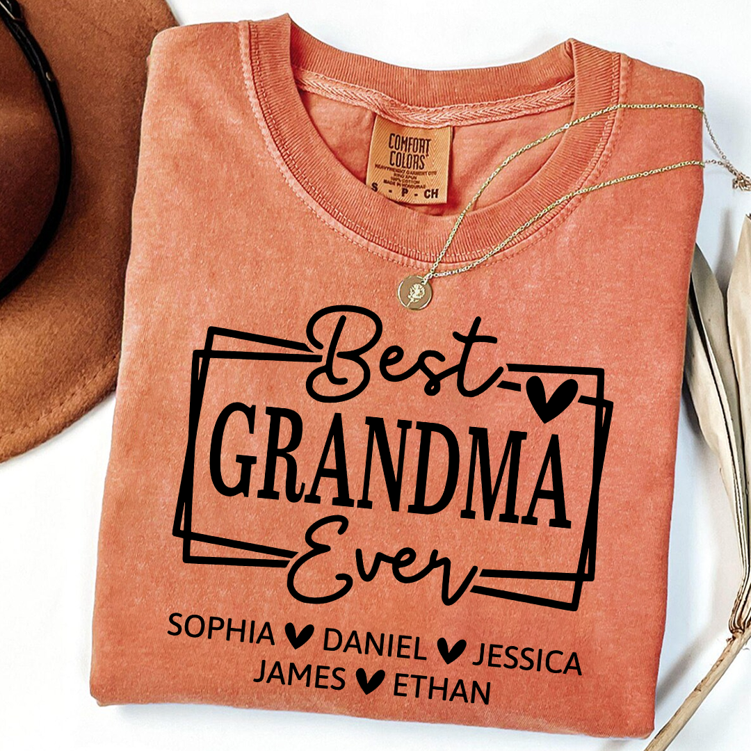 Comfort Colors Best Grandma Ever Personalized T Shirt with Heart Icons, Custom Family Gift Shirt for Grandma