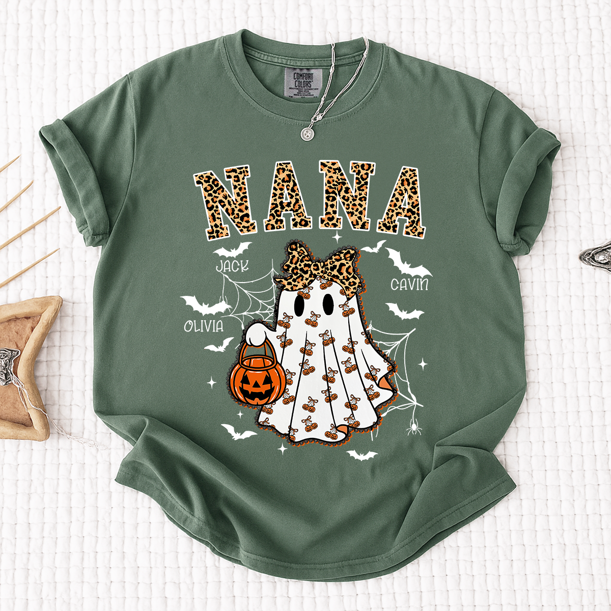 Comfort Colors® Custom Mimi Ghost Shirt, Halloween Outfit with Kids Names