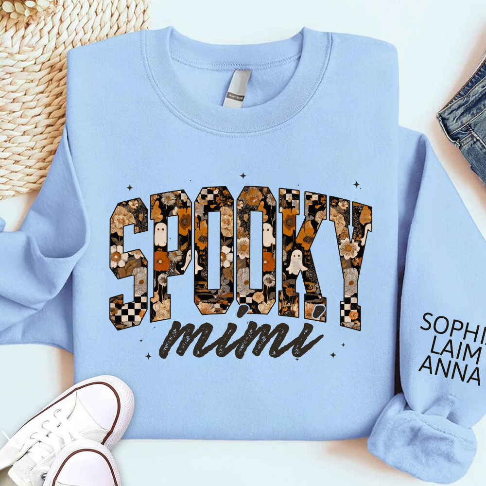 Personalized Spooky Grandma Halloween Sweatshirt, Gift for Mimi And Kids